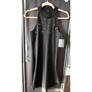 Love at First Sight Black Bodycon Dress Mock Neck Sleeveless Grommet Zip   XL